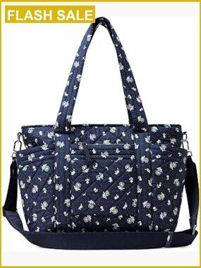 Quilted Cotton Tote Handbag with Padded Handles, Adjustable Strap, Multiple